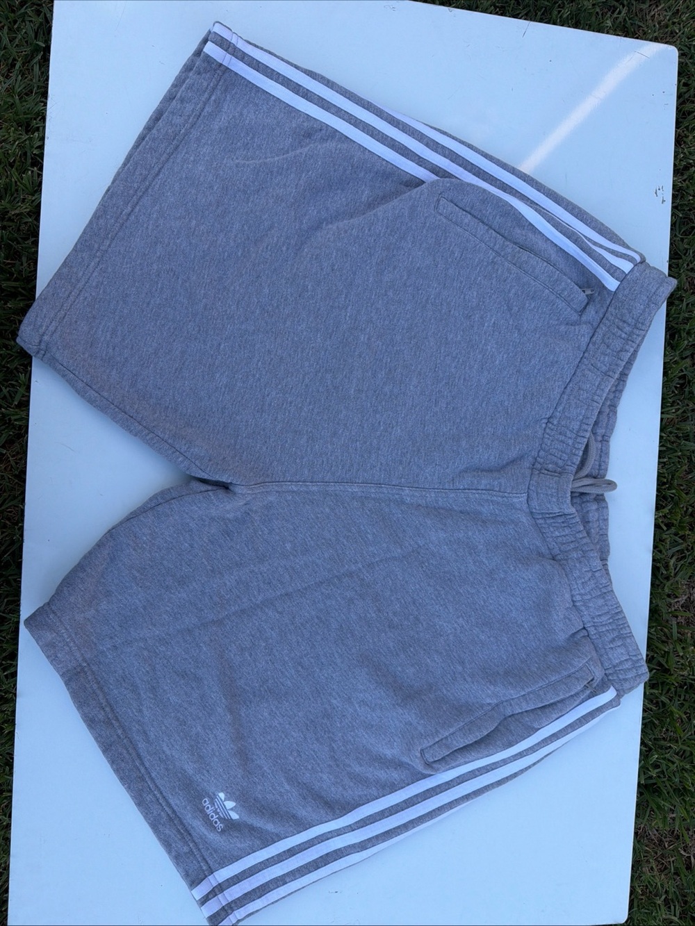 adidas Men’s Gray Athletic Shorts with White Three-Stripes